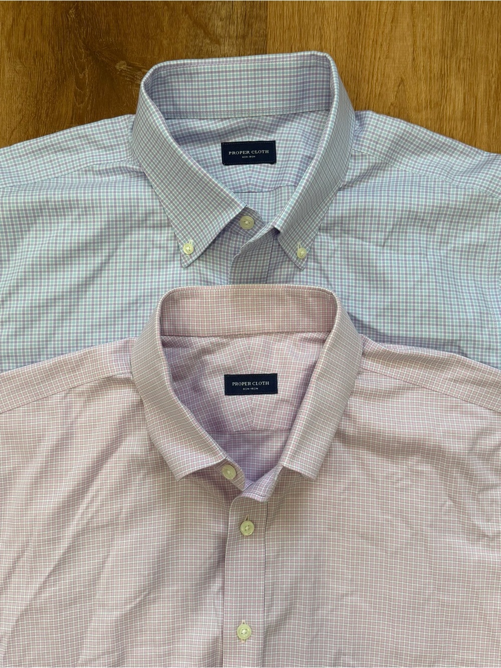 Lot 2 Proper Cloth Button Down Shirt Mens XL Non Iron Pink Purple Grid Twill